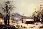 George Henry Durrie Red School House, Winter France oil painting artist